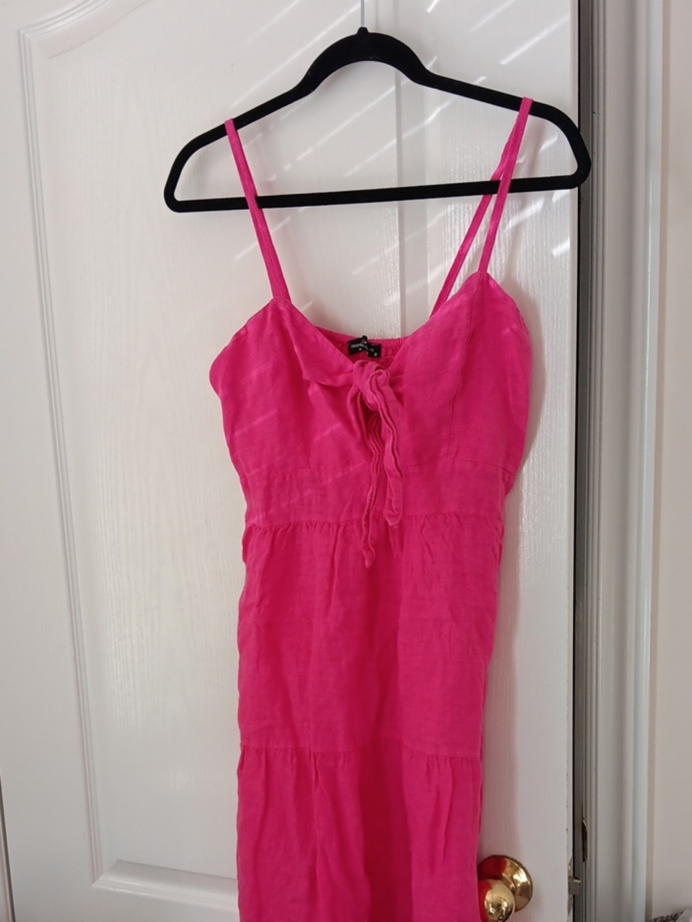 Hot Pink Spaghetti-Strap Tiered Midi Dress